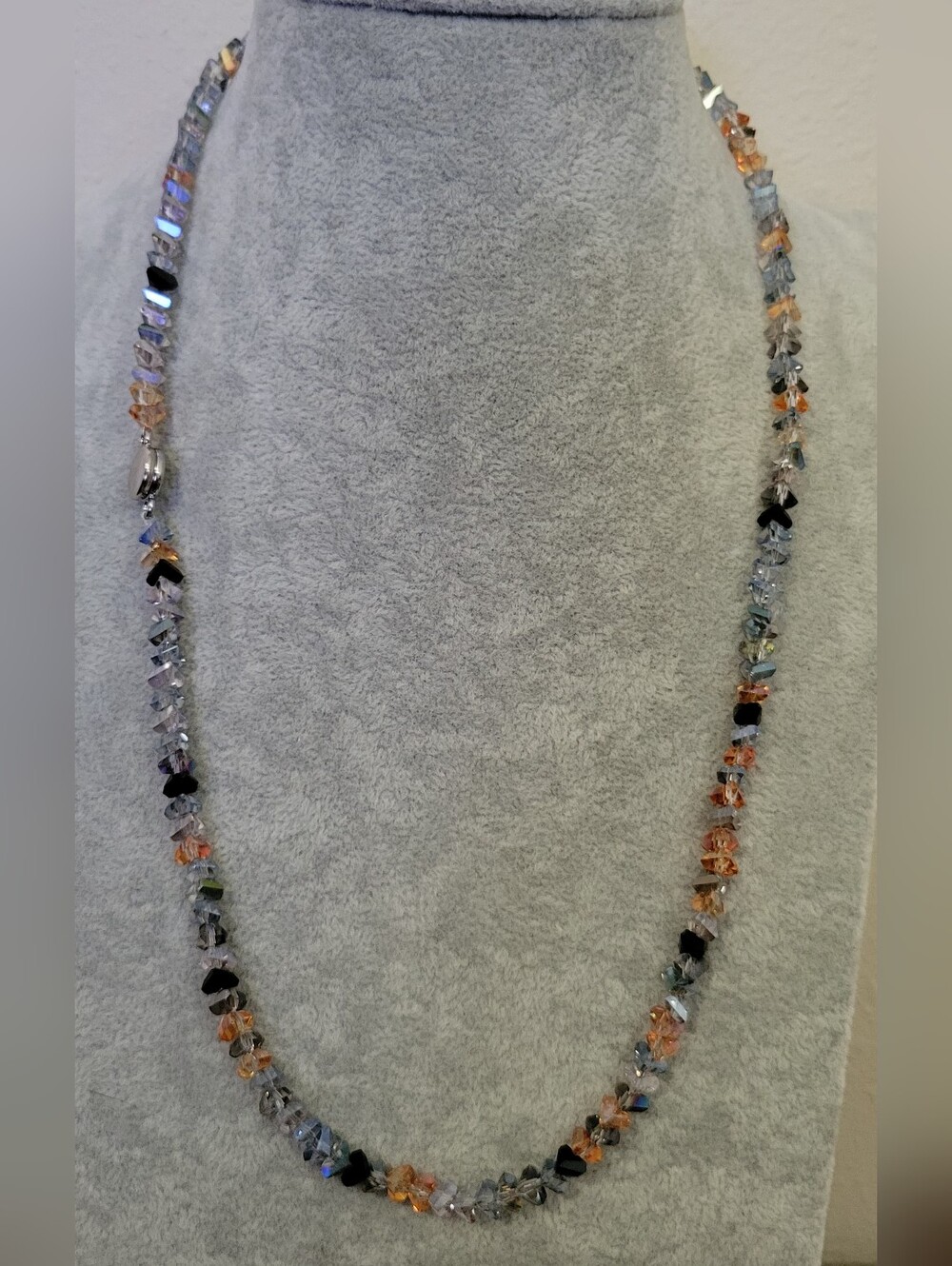 Multi-Color Faceted Crystal Bicone Necklace - Magnetic Clasp - Black Amber Blue